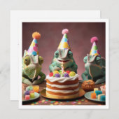 Animaux de fête chameleon, invitation d'anniversai (Devant / Derrière)