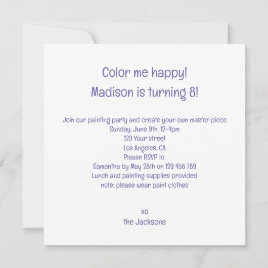 Animaux de fête chameleon, invitation d'anniversai (Dos)