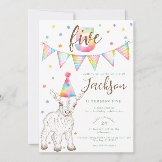 Animaux de fête Chèvre 5e anniversaire Invitation (Devant)