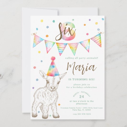 Animaux de fête Chèvre 6e anniversaire Invitation (Devant)