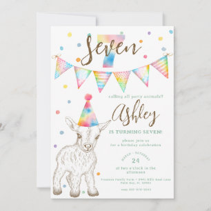 Animaux de fête Chèvre 7e anniversaire Invitation 
