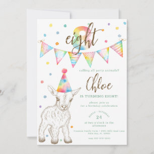 Animaux de fête Chèvre 8e anniversaire Invitation 