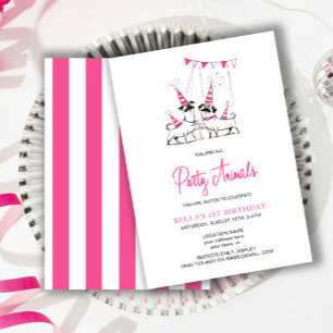 Animaux de fête Chiot rose Anniversaire Invitation
