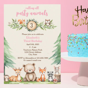 Animaux de fête de bois Invitation de fête d'anniv