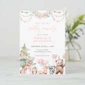 Animaux de fête de bois rose Invitation d'annivers (Debout devant)