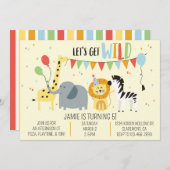 Animaux de fête de zoo sauvage Invitation d'annive (Devant / Derrière)