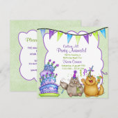 Animaux de fête Green Invitation d'anniversaire (Devant / Derrière)