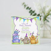 Animaux de fête Green Invitation d'anniversaire (Debout devant)