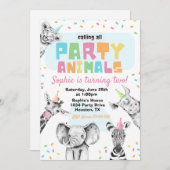 Animaux de fête Invitation d'anniversaire | Animau (Devant / Derrière)