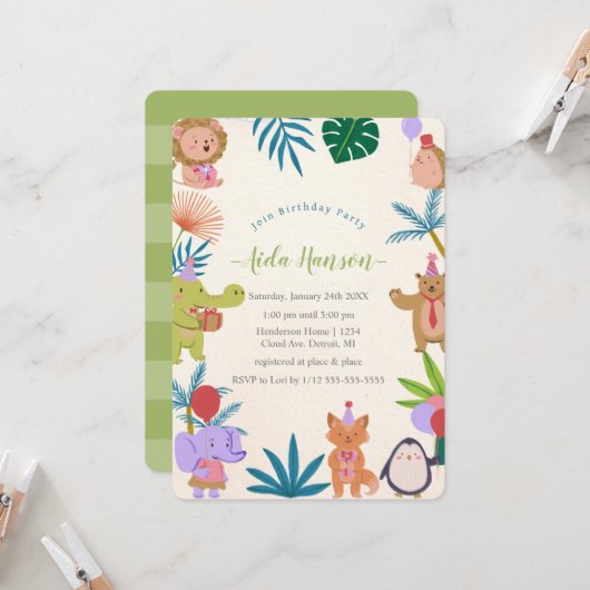 Animaux de fête Invitation de fête d'anniversaire (Devant/Arrière en situation)