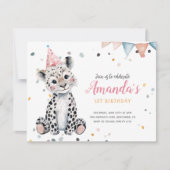 Animaux de fête léopard rose Invitation d'annivers (Devant)