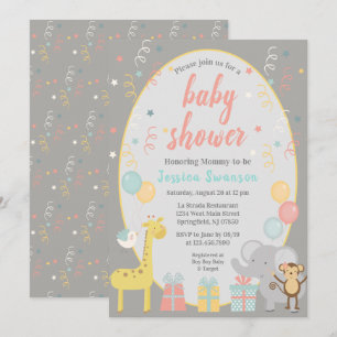 Animaux de fête mignons Invitation Baby shower - R