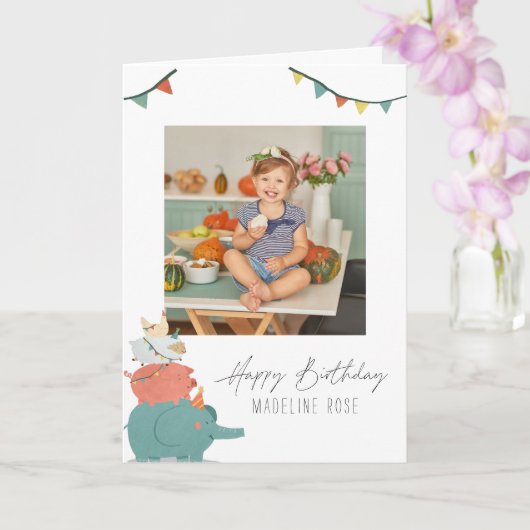 Animaux de fête pour enfants | Carte d'anniversair (Orchidée)