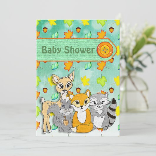 Animaux de forêt Bébé Douche Invitations (Debout devant)
