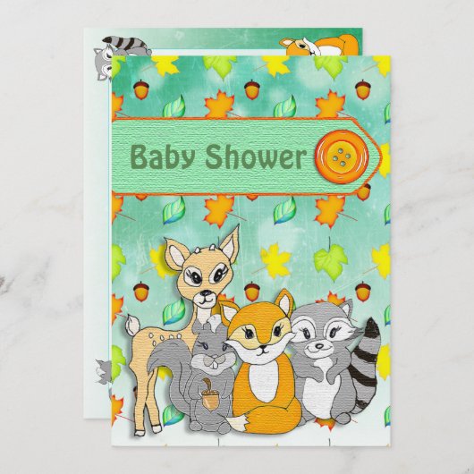 Animaux de forêt Bébé Douche Invitations (Devant / Derrière)