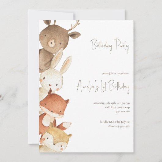 Animaux de forêt boisée Invitation d'anniversaire (Devant)