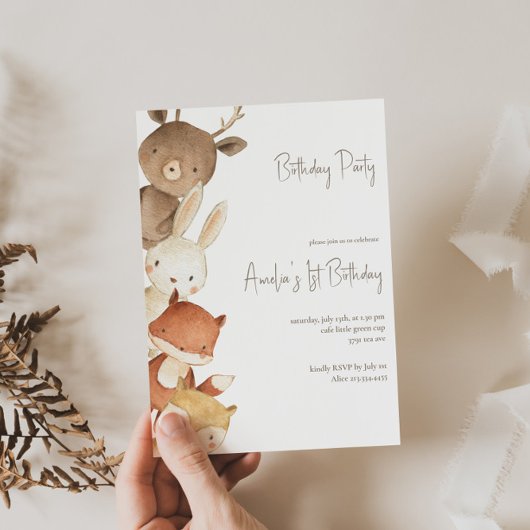 Animaux de forêt boisée Invitation d'anniversaire