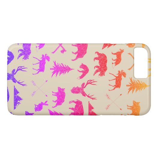 Animaux de forêt géométriques| Coque iPhone 7 Plus (Dos (Horizontal))