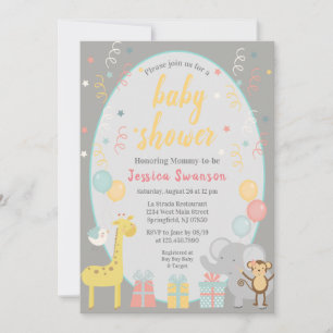 Animaux de la Coupe Invitation Baby shower Jaune