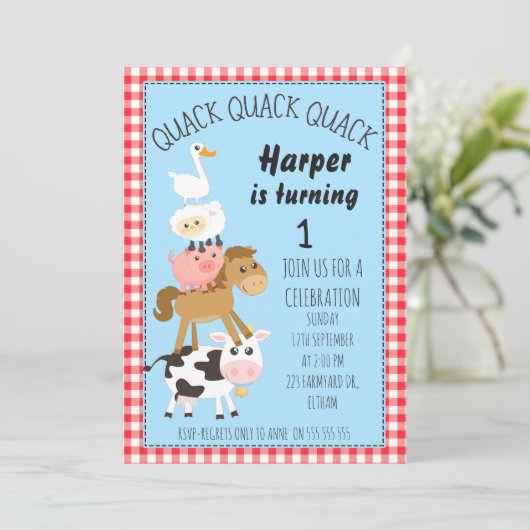 Animaux de la ferme Invitation d'anniversaire (Debout devant)