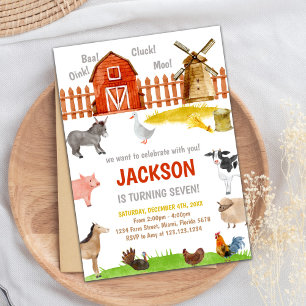 Animaux de la ferme rouge Brown Invitations d'anni