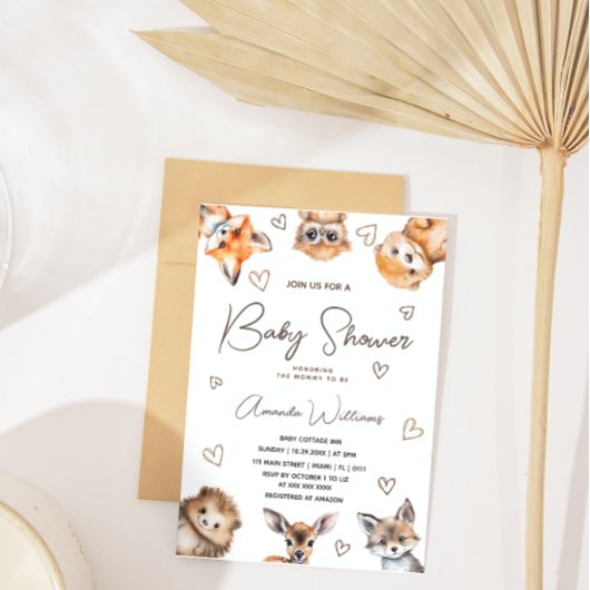 Animaux de la forêt thème Baby shower Invitation