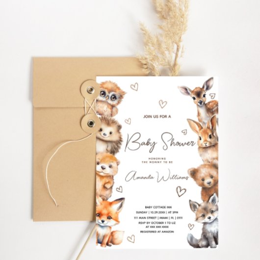 Animaux de la forêt thème Baby shower Invitation