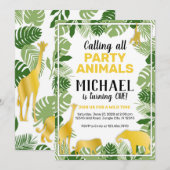 Animaux de la Jungle 1er Invitation anniversaire (Devant / Derrière)