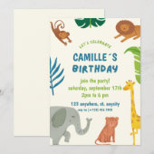Animaux de la Jungle Amusants Invitation de fête d (Devant / Derrière)