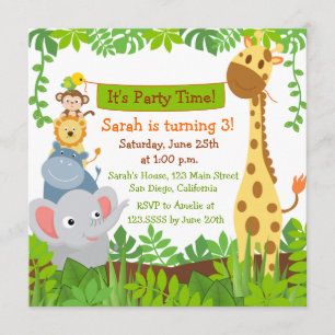 Animaux de la jungle amusants Invitations de fête