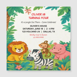 Animaux de la Jungle Anniversaire Invitation Garço