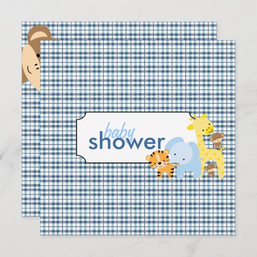 Animaux de la Jungle Baby Boy Douche Invitations (Devant / Derrière)