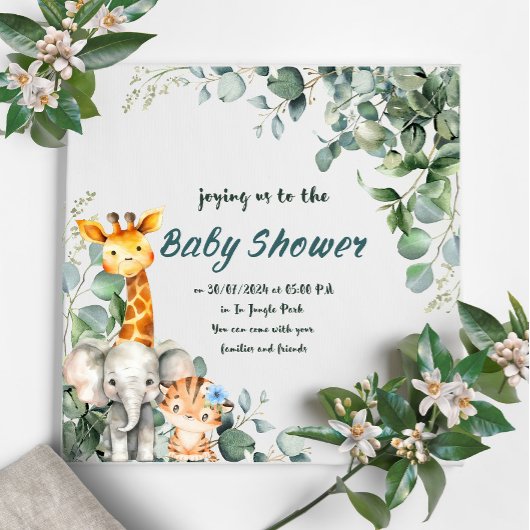 Animaux de la jungle Baby shower garçon Invitation