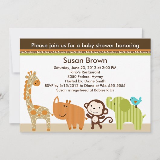 Animaux de la Jungle Baby shower Invitation (Devant)