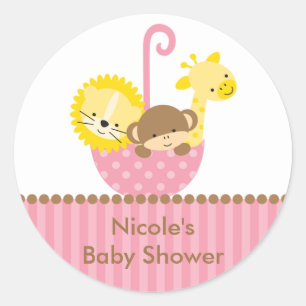 Animaux de la jungle en Stickers Parapluies roses