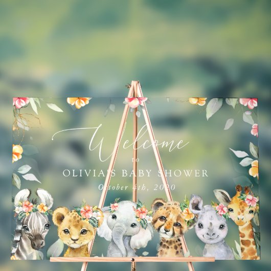 Animaux de la jungle, Fleurs, Baby shower d'accuei (Neutre)