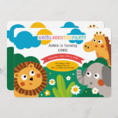 Animaux de la Jungle Invitation de fête d'annivers (Devant / Derrière)