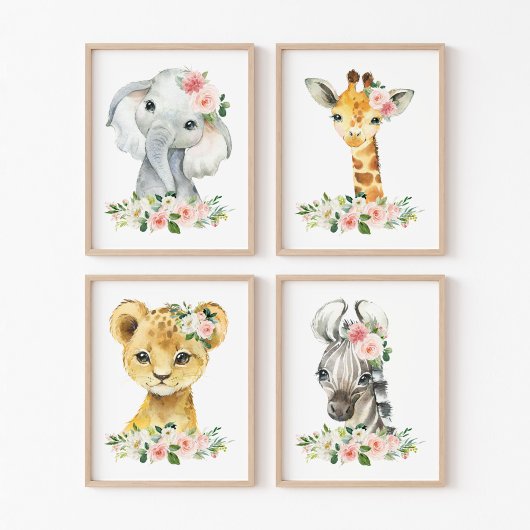 Animaux de la jungle, Safari, Fleurs roses, Pépini