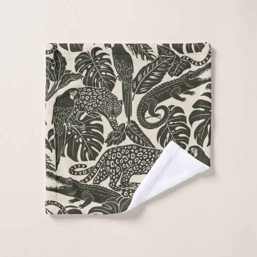 Animaux de la jungle tropicale noir et crème gras (Gant de toilette)