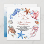 Animaux de l'océan sous la mer Invitation d'annive (Devant / Derrière)