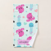 Animaux de mer, poulpe, méduse, Coeurs, Votre nom (Serviette à main)