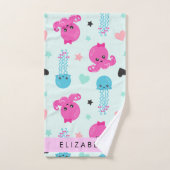 Animaux de mer, poulpe, méduse, Coeurs, Votre nom (Serviette à main)