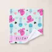 Animaux de mer, poulpe, méduse, Coeurs, Votre nom (Gant de toilette)