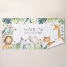 Animaux de safari colorés serviette personnalisée