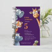 Animaux de zoo en jeu Faire-part de fête rose (Debout devant)