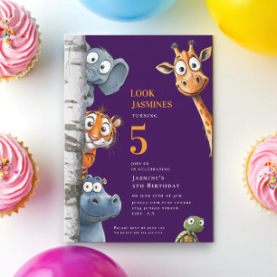 Animaux de zoo en jeu Faire-part de fête rose