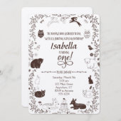 Animaux des bois 1er Invitation d'anniversaire (Devant / Derrière)