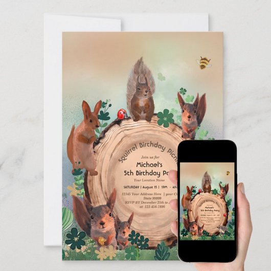 Animaux des bois 5e Invitation d'anniversaire