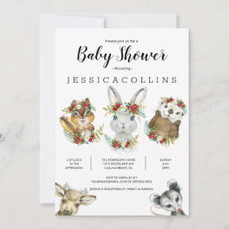 Animaux des bois Aquarelle Baby shower Invitation