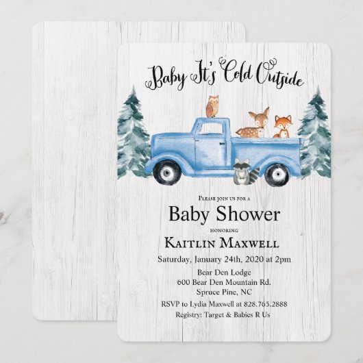 Animaux des bois Baby shower de camion Invitation (Devant / Derrière)